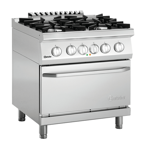 Kuchnia gazowa 4-palnikowa, wolnostojąca z piekarnikiem elektrycznym GN 2/1, 29,4 kW, 800x700x850 mm | BARTSCHER, 70040 EB21