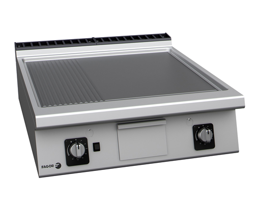 Płyta grillowa gazowa (G20 gaz ziemny), ze stali nierdzewnej, gładko-ryflowana chromowana, nastawna, 18,5 kW, 400x930x290 mm | FAGOR, FT-G910 C L+R