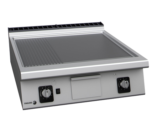 Płyta grillowa gazowa (G30 - propan-butan), ze stali nierdzewnej, gładko-ryflowana, nastawna, 18,5 kW, 400x930x290 mm | FAGOR, FT-G910 L+R