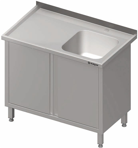 Stół ze zlewem jednokomorowym z prawej strony z drzwiami skrzydłowymi 800x600x850 mm | STALGAST, 980726080