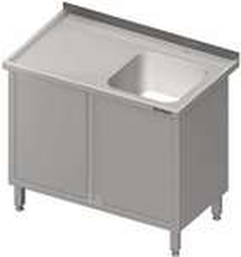 Stół ze zlewem jednokomorowym z prawej strony z drzwiami skrzydłowymi 1500x600x850 mm | STALGAST, 980726150