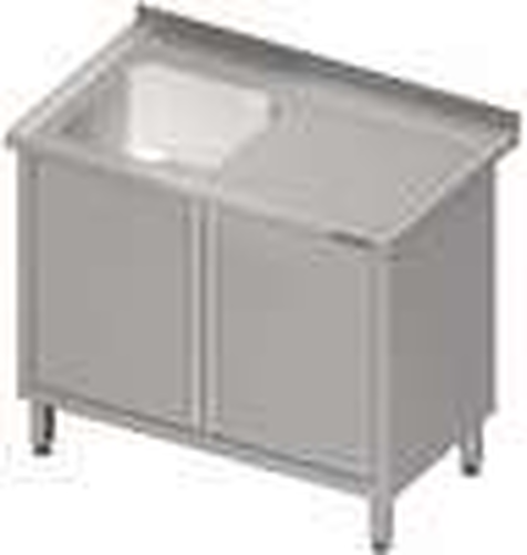 Stół ze zlewem jednokomorowym z lewej strony z drzwiami skrzydłowymi 900x600x850 mm | STALGAST, 980736090