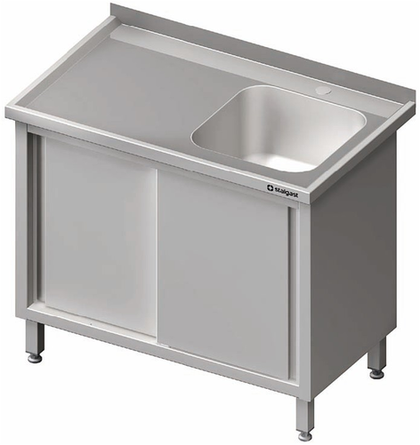 Stół ze zlewem jednokomorowym z prawej strony z drzwiami suwanymi 800x600x850 mm | STALGAST, 980746080