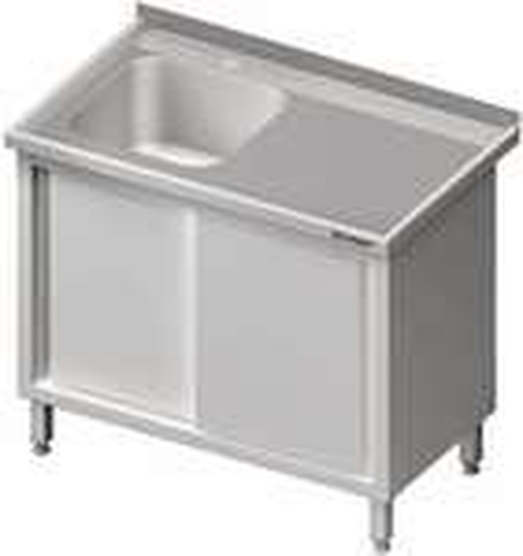 Stół ze zlewem jednokomorowym z lewej strony z drzwiami suwanymi 900x600x850 mm | STALGAST, 980756090