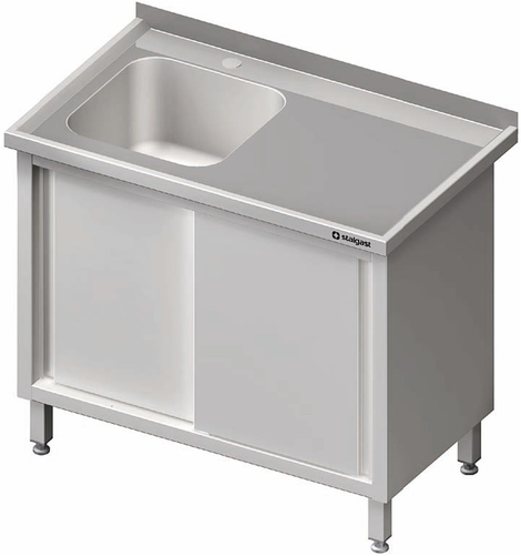 Stół ze zlewem jednokomorowym z lewej strony z drzwiami suwanymi 800x600x850 mm | STALGAST, 980756080