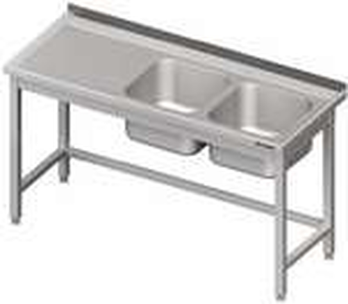 Stół ze zlewem dwukomorowym z prawej strony bez półki 1600x700x850 mm | STALGAST, 980787160