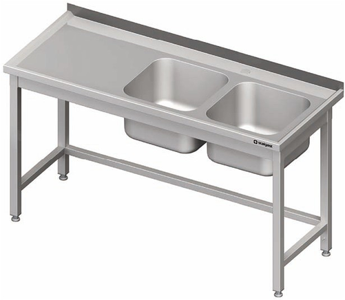 Stół ze zlewem dwukomorowym z prawej strony bez półki 1800x600x850 mm | STALGAST, 980786180