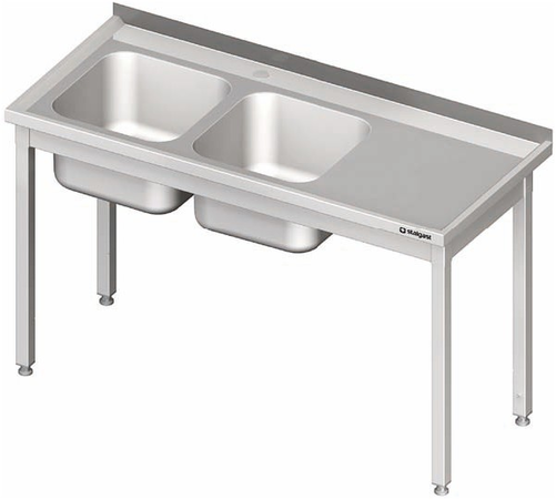 Stół ze zlewem dwukomorowym z lewej strony bez półki 1300x600x850 mm | STALGAST, 980796130
