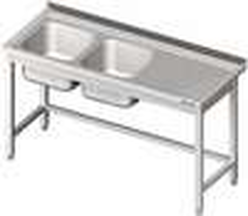 Stół ze zlewem dwukomorowym z lewej strony bez półki 1900x600x850 mm | STALGAST, 980806190