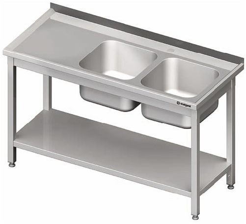 Stół ze zlewem dwukomorowym z prawej strony z półką 1200x600x850 mm | STALGAST, 980826120