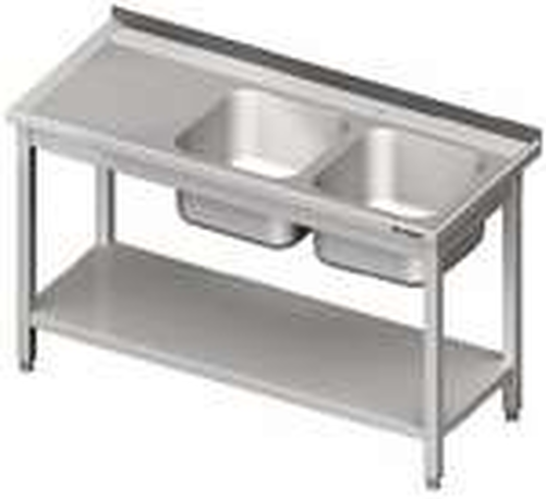 Stół ze zlewem dwukomorowym z prawej strony z półką 1200x700x850 mm | STALGAST, 980827120