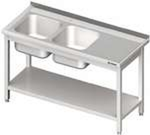 Stół ze zlewem dwukomorowym z lewej strony z półką 1200x700x850 mm | STALGAST, 980847120