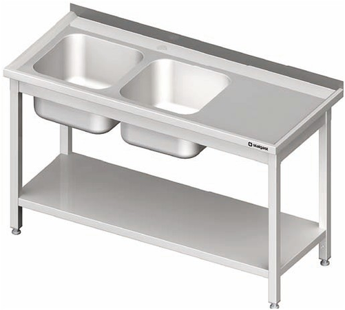 Stół ze zlewem dwukomorowym z lewej strony z półką 1200x700x850 mm | STALGAST, 980847120