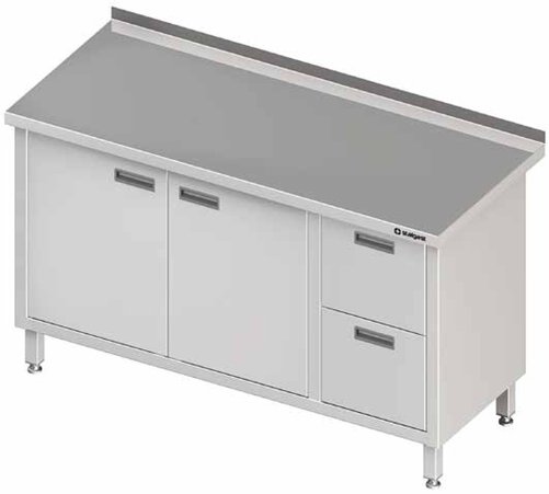 Stół przyścienny z blokiem dwóch szuflad po prawej stronie i szafką z drzwiami skrzydłowymi 1700x700x850 mm | STALGAST, 980337170