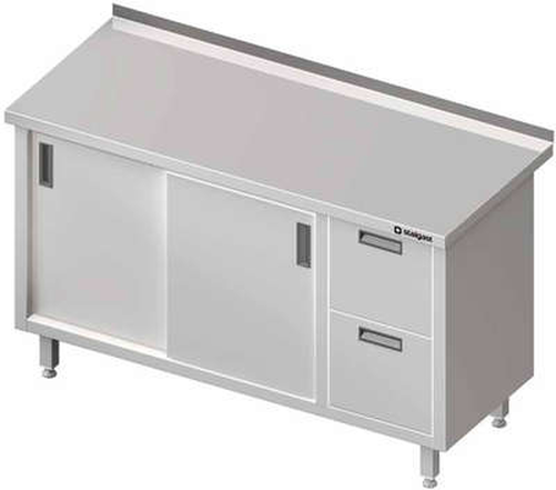 Stół przyścienny z blokiem dwóch szuflad po prawej stronie i szafką z drzwiami suwanymi 1700x700x850 mm | STALGAST, 980357170