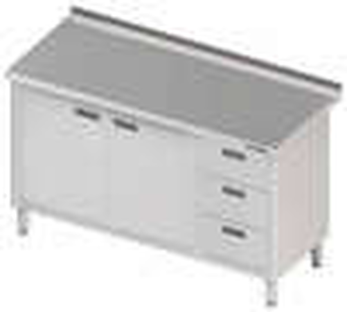 Stół przyścienny z blokiem trzech szuflad po prawej stronie i szafką z drzwiami skrzydłowymi 1600x700x850 mm | STALGAST, 980457160