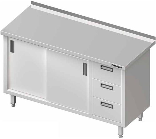 Stół przyścienny z blokiem trzech szuflad po prawej stronie i szafką z drzwiami suwanymi 1700x700x850 mm | STALGAST, 980477170