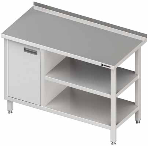 Stół przyścienny z szafką z drzwiami skrzydłowymi po lewej stronie i dwiema półkami 1500x600x850 mm | STALGAST, 980526150