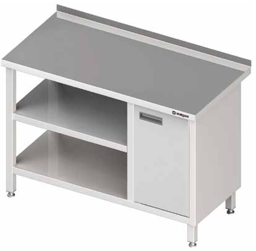 Stół przyścienny z szafką z drzwiami skrzydłowymi po prawej stronie i dwiema półkami 900x700x850 mm | STALGAST, 980537090