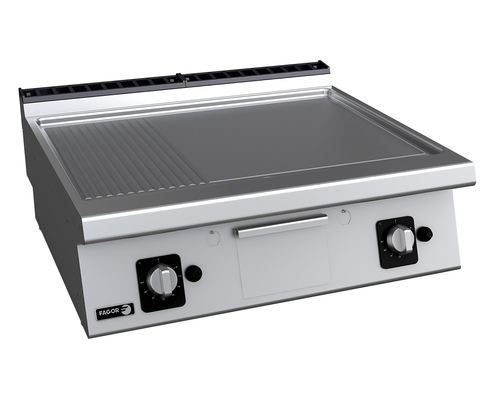 Płyta grillowa elektryczna, ze stali nierdzewnej, gładko-ryflowana, nastawna, 10 kW, 800x730x290 mm | FAGOR, FT-E710 L+R