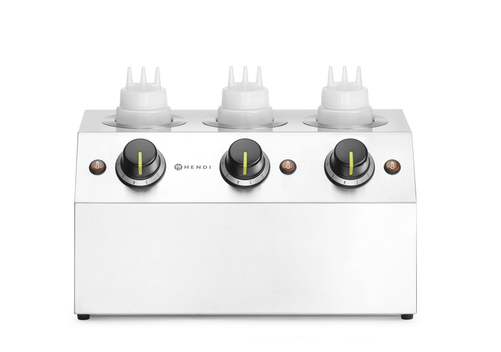 Podgrzewacz do sosów potrójny, 3x 0,65 l, 0,6 kW, 395x239x211 mm | HENDI, 201756