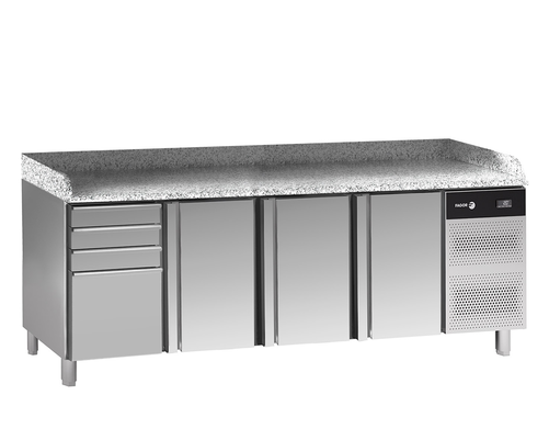 Stół chłodniczy piekarniczy 3-drzwiowy, 4 szuflady neutralne, EN 60x40, 612 l, 0,262 kW, 2542x800x850 mm | FAGOR, CCP-3B GR D4