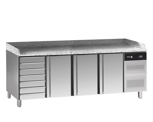 Stół chłodniczy piekarniczy 3-drzwiowy, 7 szuflad neutralnych, EN 60x40, 612 l, 0,262 kW, 2542x800x850 mm | FAGOR, CCP-3B GR D7