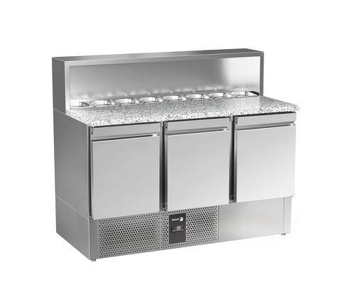 Stół sałatkowy 3-drzwiowy z blatem granitowym, 8x GN 1/6, 232 l, 0,267 kW, 1358x700x1000 mm | FAGOR, RPS-3GS