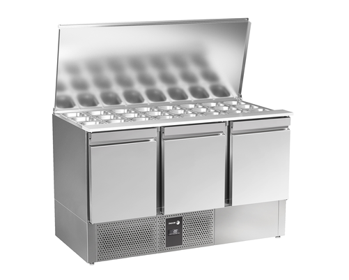 Stół sałatkowy 3-drzwiowy z blatem polietylenowym, 232 l, 0,267 kW, 1358x700x861 mm | FAGOR, RPS-3GP