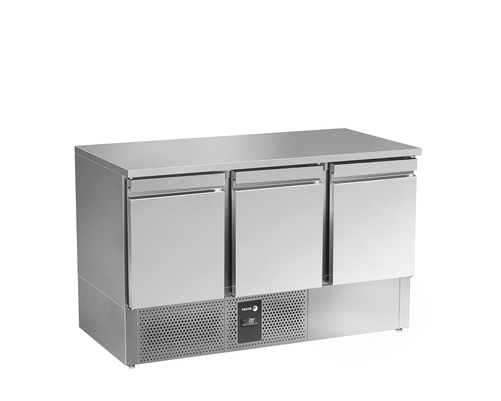 Stół sałatkowy 3-drzwiowy z litym blatem bez rantu, 232 l, 0,267 kW, 1358x700x850 mm | FAGOR, RPS-3G NS