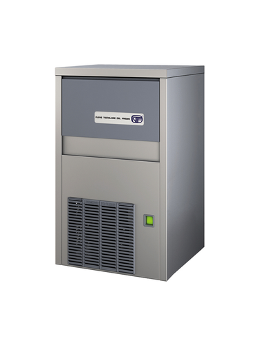 Łuskarka do lodu typu kruszonego 55 kg/24 h, pojemność zasobnika 10 kg, chłodzona powietrzem, 0,41 kW, 450x620x680 mm | NTF, SLT 100 A