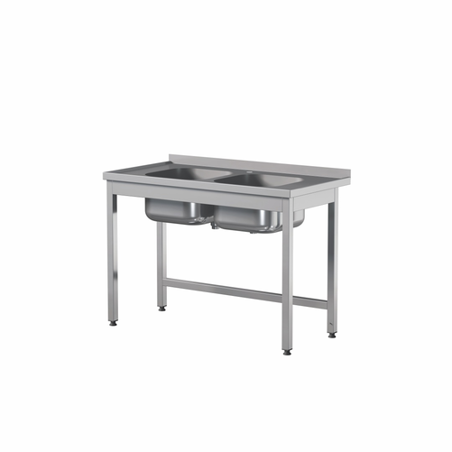 Stół przyścienny z dwoma zlewami ze stali nierdzewnej, 1800x600x850 mm, ECO Line | EDENOX, STW-186/2 PL L B