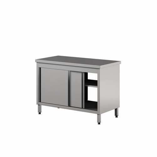 Stół przyścienny z szafką, przelotowy ze stali nierdzewnej, 1000x700x850 mm, ECO Line | EDENOX, WM-107 PL 4SD