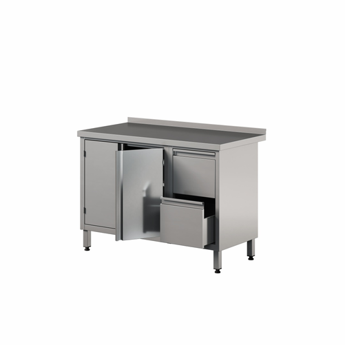Stół przyścienny z szafką z drzwiami uchylnymi i szufladami ze stali nierdzewnej, 1600x700x850 mm, ECO Line | EDENOX, WM-167 PL 2HD 2DR