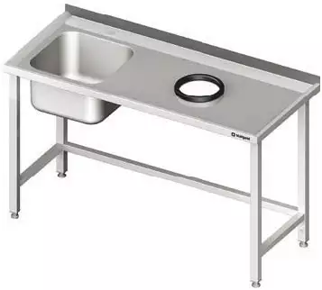 Stół ze zlewem z lewej strony i otworem na odpadki 1400x700x850 mm | STALGAST, 980947140