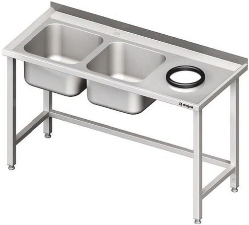 Stół ze zlewem dwukomorowym z lewej strony i otworem na odpadki z prawej strony 1700x700x850 mm | STALGAST, 981027170