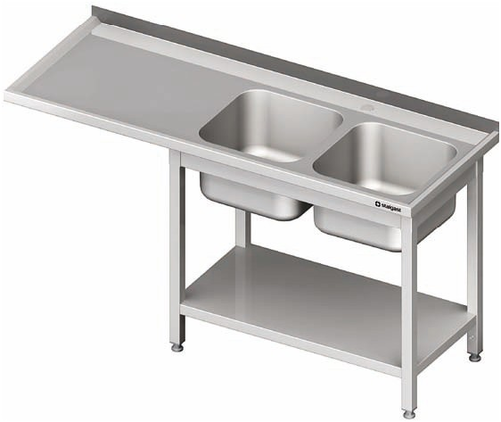 Stół ze zlewem dwukomorowym z prawej strony z półką i miejscem na lodówkę lub zmywarkę 1700x700x850 mm | STALGAST, 981037170
