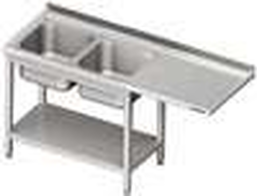 Stół ze zlewem dwukomorowym z lewej strony z półką i miejscem na lodówkę lub zmywarkę 1700x700x850 mm | STALGAST, 981047170