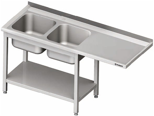Stół ze zlewem dwukomorowym z lewej strony z półką i miejscem na lodówkę lub zmywarkę 1700x700x850 mm | STALGAST, 981047170