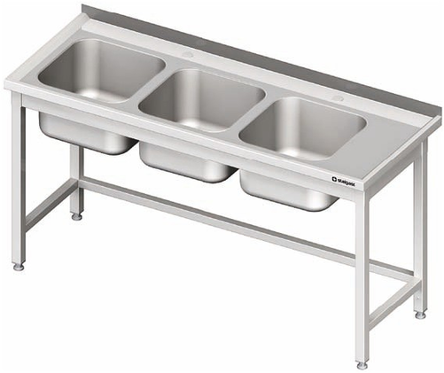 Stół ze zlewem trzykomorowym bez półki 1500x700x850 mm | STALGAST, 981127150