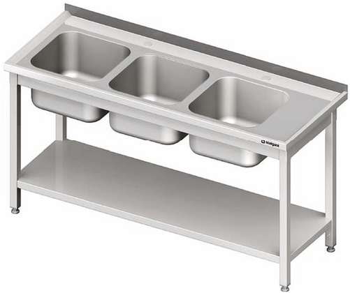 Stół ze zlewem trzykomorowym z półką 1500x600x850 mm | STALGAST, 981146150