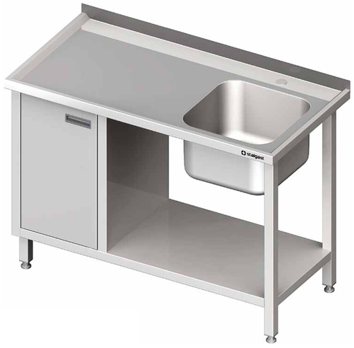 Stół ze zlewem jednokomorowym z prawej strony z szafką i półką 1100x600x850 mm | STALGAST, 980976110