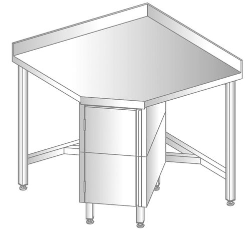 Stół narożny z szafką, 868x868x850 mm, z krawędzią antybryzgową | DORA METAL, DM-S-3110