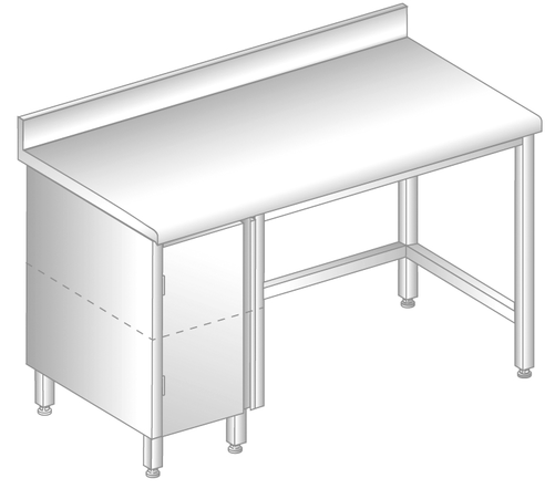 Stół z szafką 1000x600x850 mm, z krawędzią antybryzgową | DORA METAL, DM-S-3111