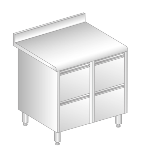 Stół z szufladami 800x600x850 mm, z krawędzią antybryzgową | DORA METAL, DM-S-3121