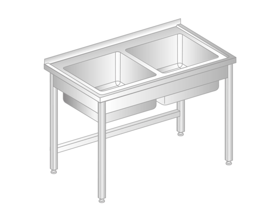Stół z dwoma zlewami 1000x700x850 mm | DORA METAL, GT-3009