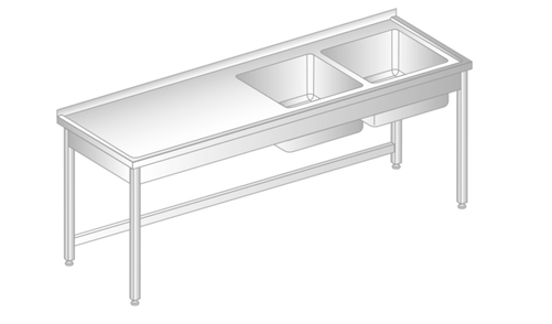 Stół z dwoma zlewami 1700x600x850 mm | DORA METAL, GT-3010
