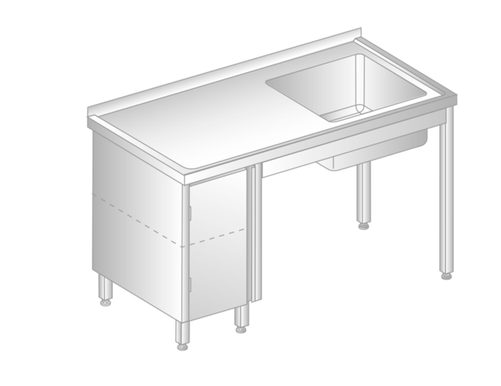 Stół ze zlewem i szafką 1400x600x850 mm | DORA METAL, GT-3011