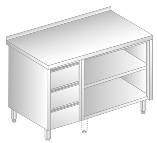 Stół z szafką otwartą i szufladami 1700x700x850 mm | DORA METAL, GT-3129