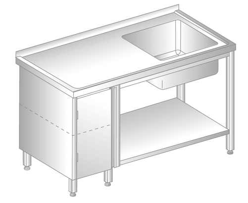 Stół ze zlewem, szafką i półką 1100x600x850 mm | DORA METAL, GT-3202